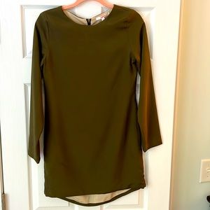 Naven long sleeve mini dress. Olive green. Zipper back detail. Size 2.